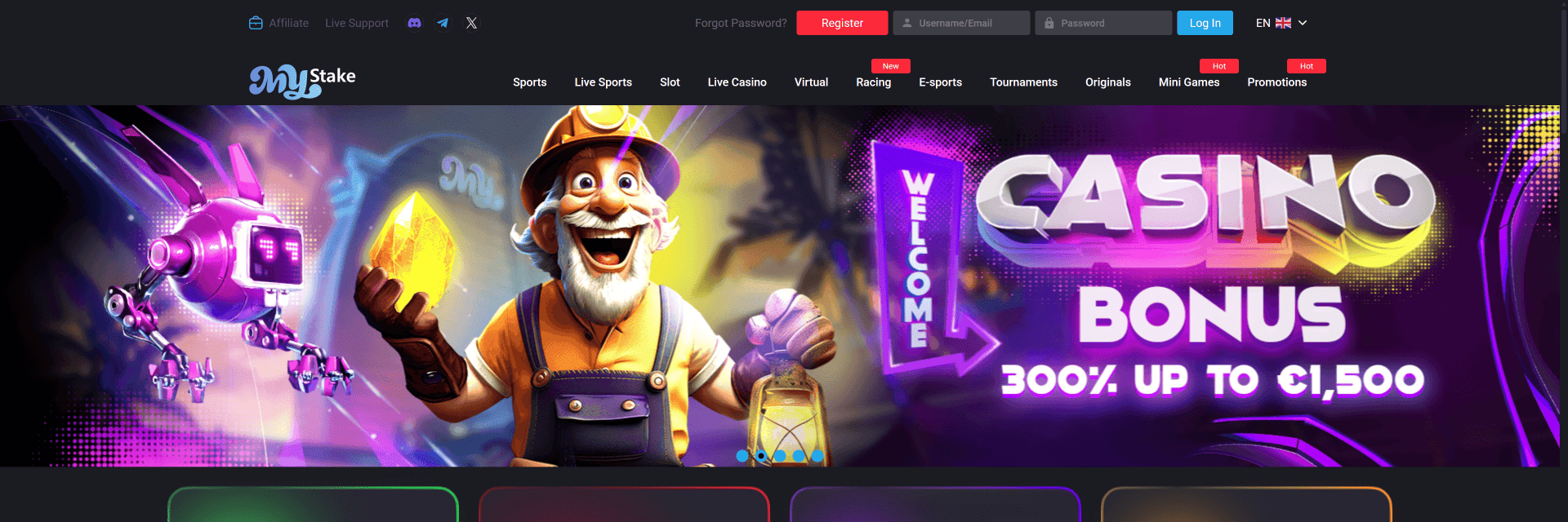 Screenshot of the MyStake Casino website